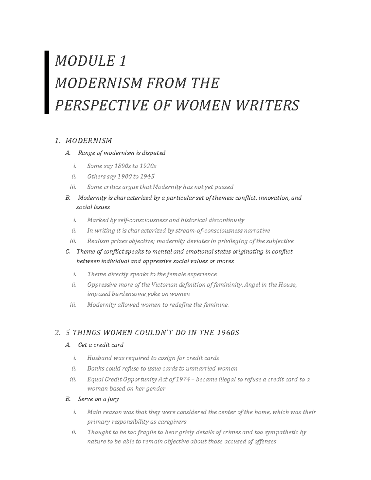 ENG - 230 Module 1 Notes - Professor Mimi Hume - MODULE 1 MODERNISM ...