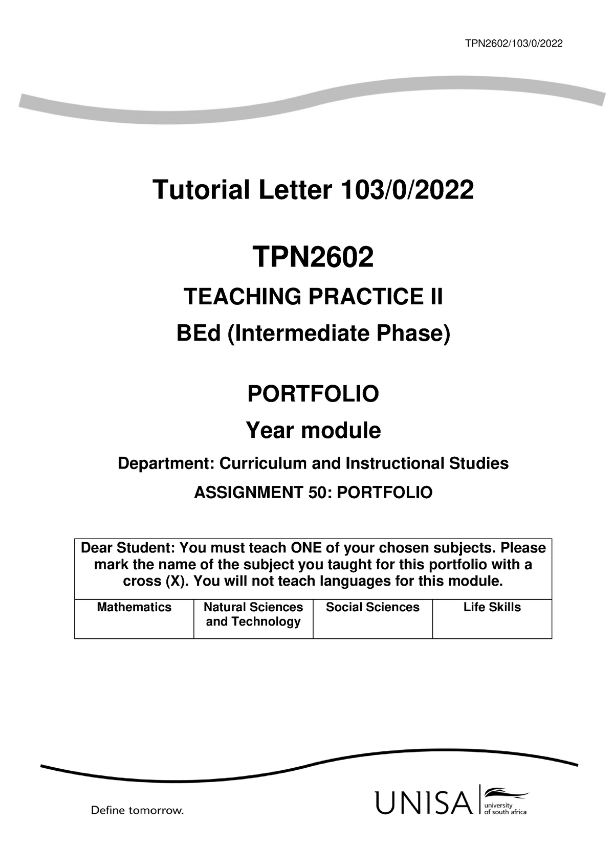 103 2022 0 B - Coursework - TPN2602/103/0/ Tutorial Letter 103/0/ TPN ...