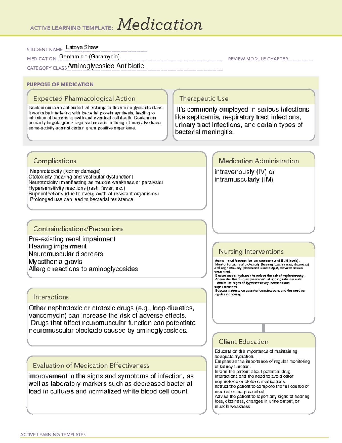 Gentamicin - templates - ACTIVE LEARNING TEMPLATES Medication STUDENT ...