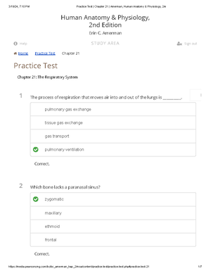 Practice Test Chapter 22 Amerman, Human Anatomy & Physiology, 2 E - 1 2 ...