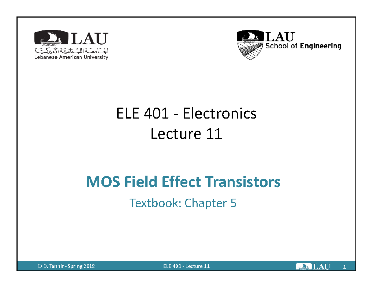 Lecture 11 - electronics - ELE 401 Electronics Lecture 11 MOS Field ...