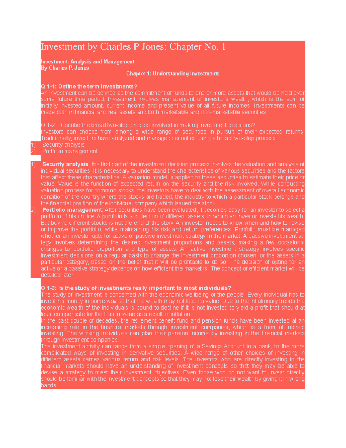 Investment by Charles P Jones 1 Investment Analysis and Management