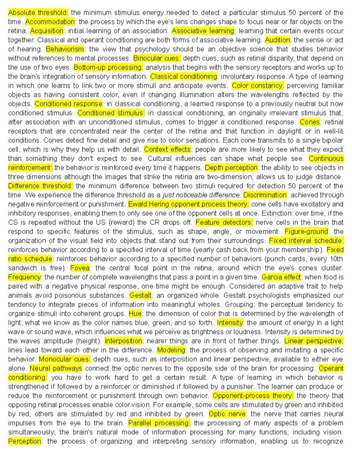 Psychology Test 3 Notes Absolute threshold the minimum stimulus