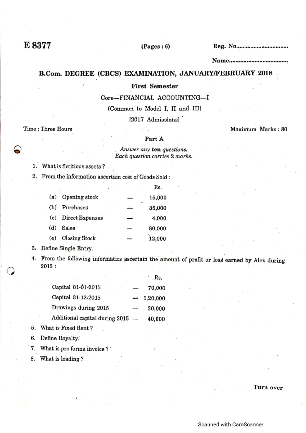 Financial Accounting I 2018 Min - Question Paper For Preparation - MG ...