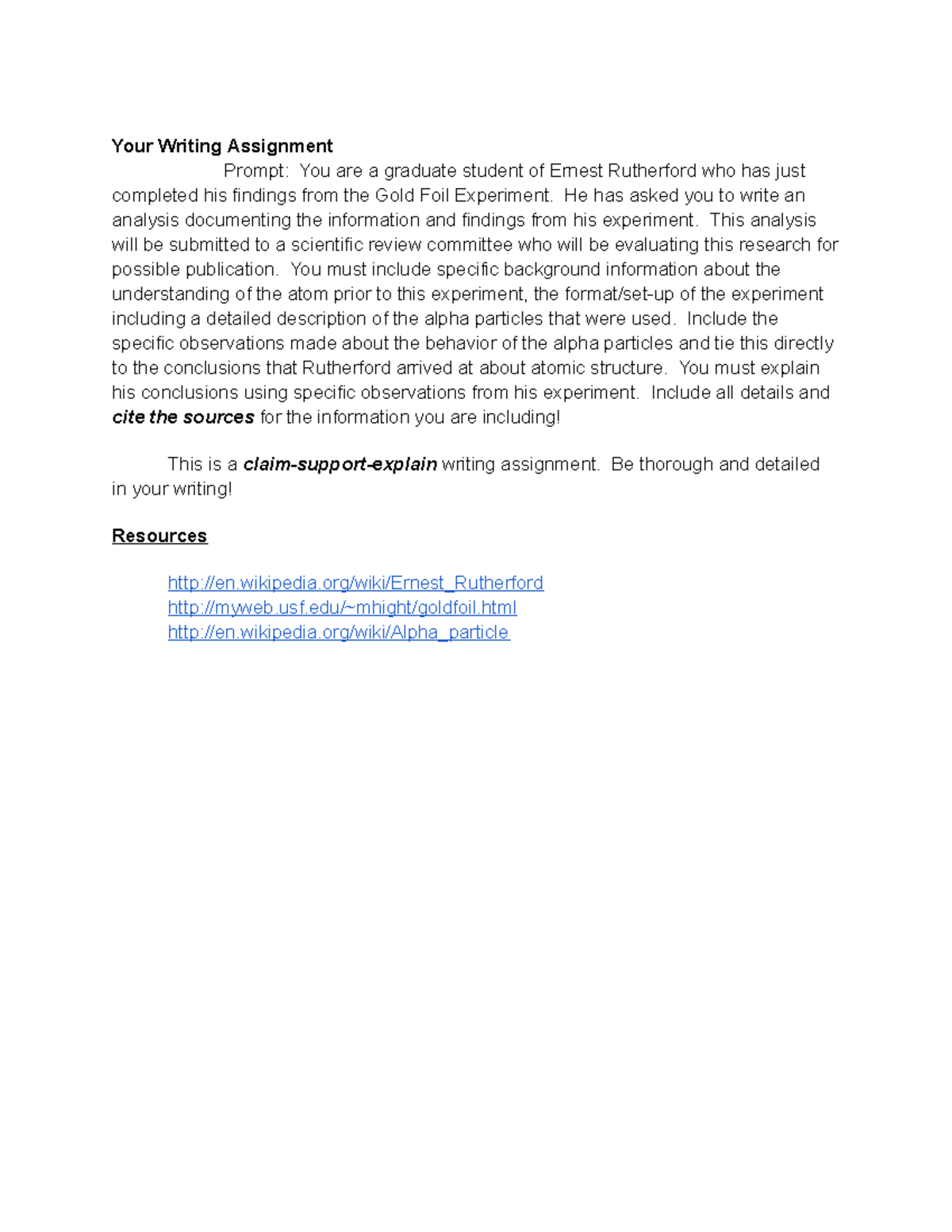 Chemistry Performance Task 1 Student - Your Writing Assignment Prompt ...