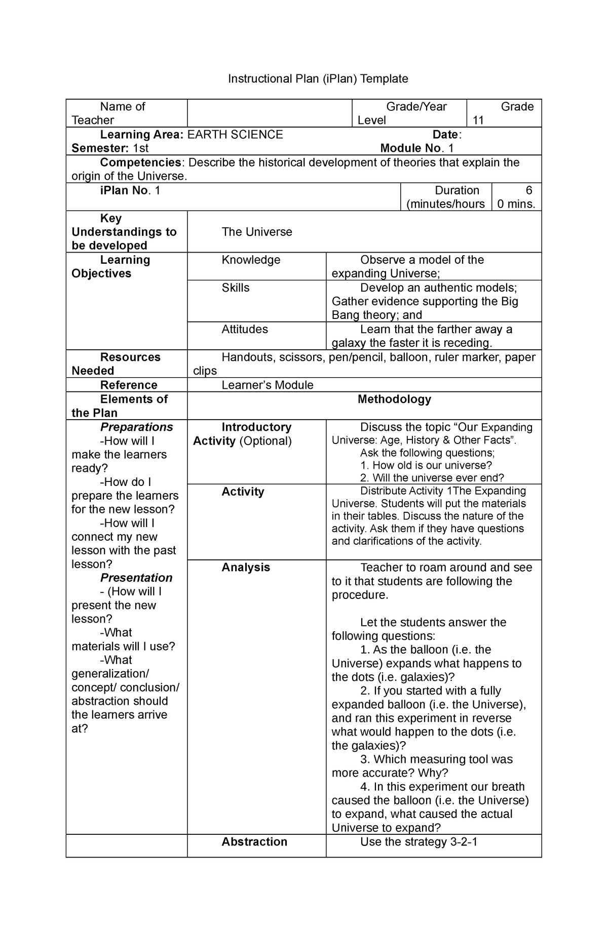 Instructional-Plan - Instructional Plan (iPlan) Template Name Of ...