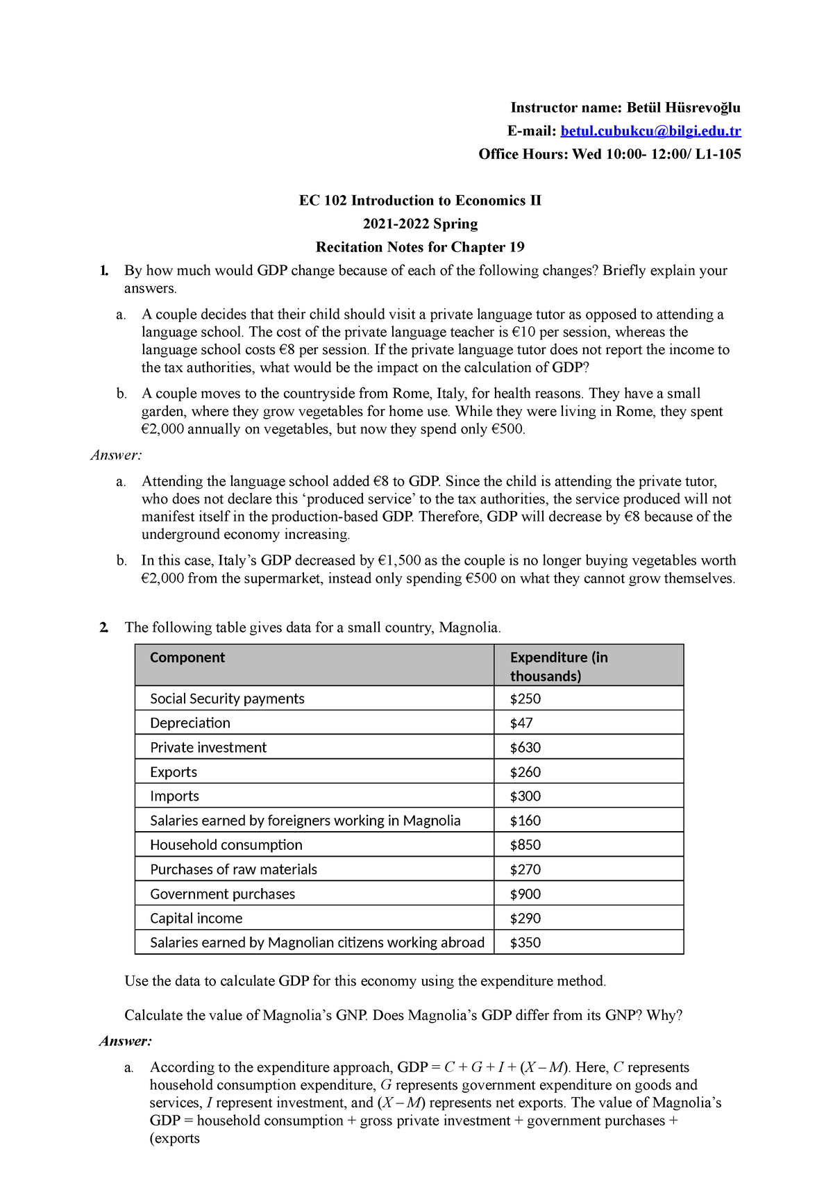 EC 102 Section 02 - Class 1 (Q-A) - Instructor Name: Betül Hüsrevoğlu E ...