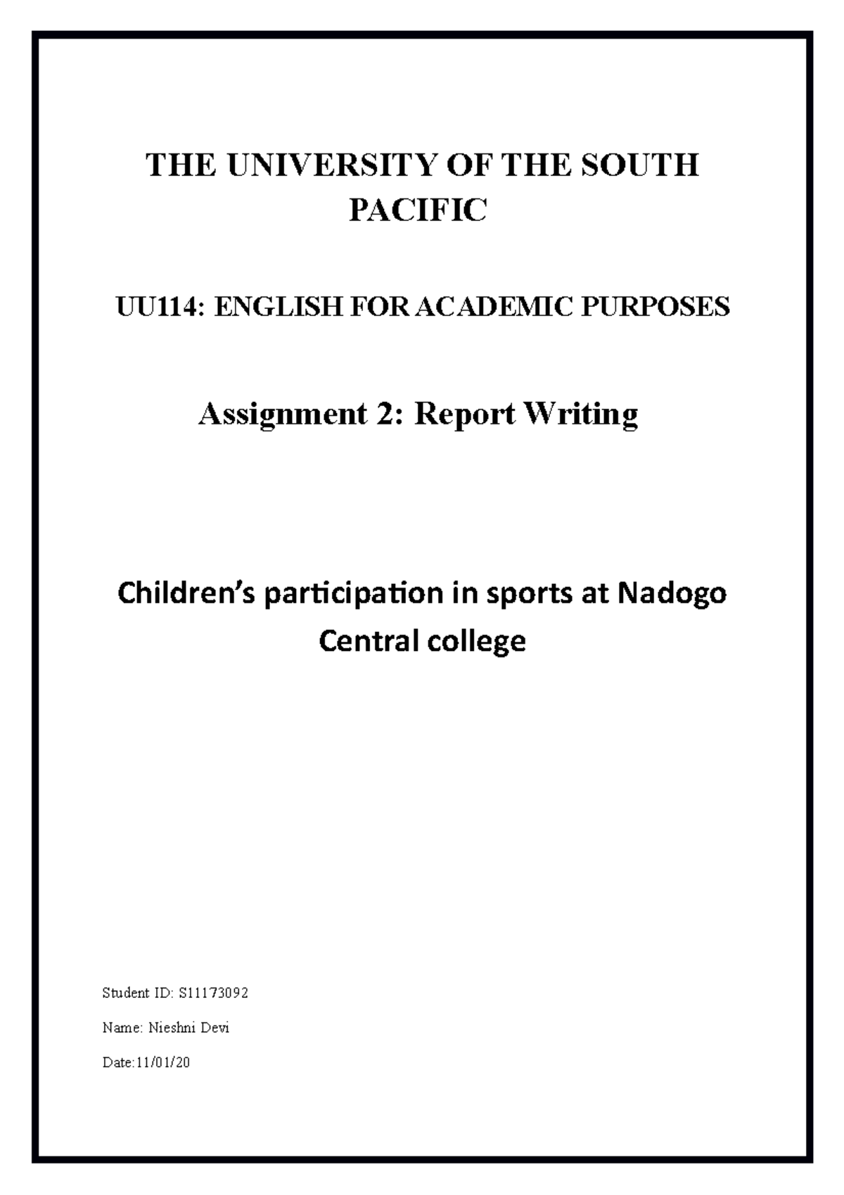 Assignment UU114 Report Writing Updated - THE UNIVERSITY OF THE SOUTH ...