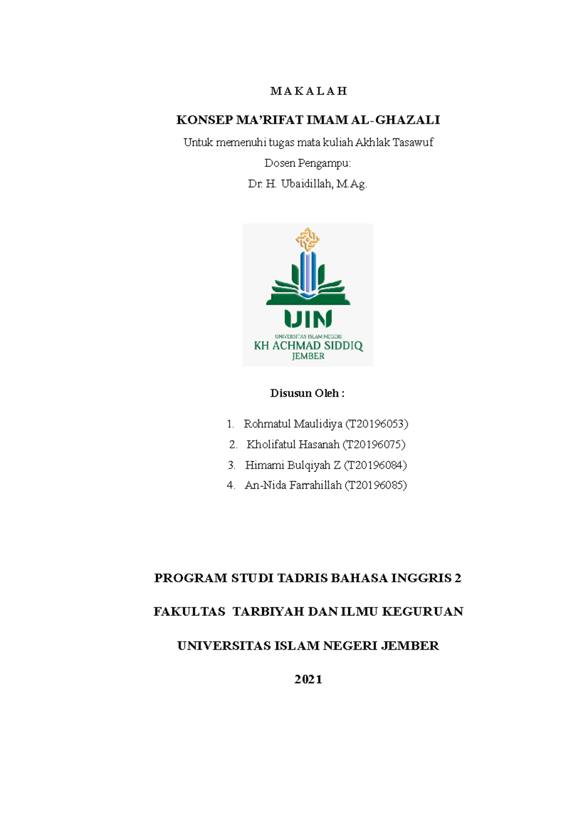 KONSEP MA’RIFAT IMAM AL-GHAZALI - M A K A L A H KONSEP MA’RIFAT IMAM AL ...