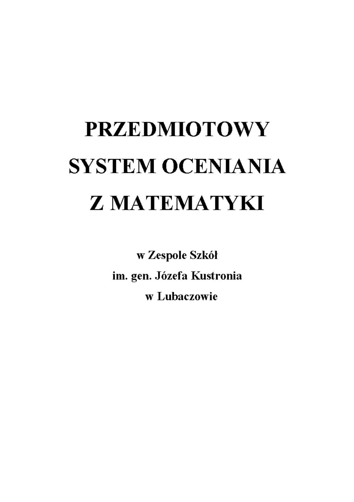 Przedmiotowy System Oceniania Z Matematyki - PRZEDMIOTOWY SYSTEM ...