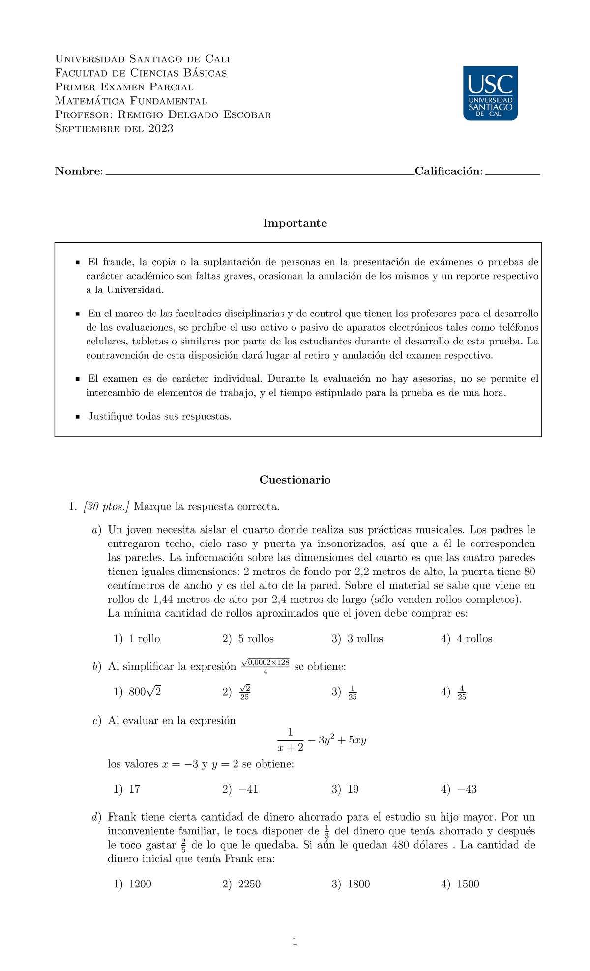 P-1-1-9-23 - Universidad Santiago de Cali Facultad de Ciencias B ...