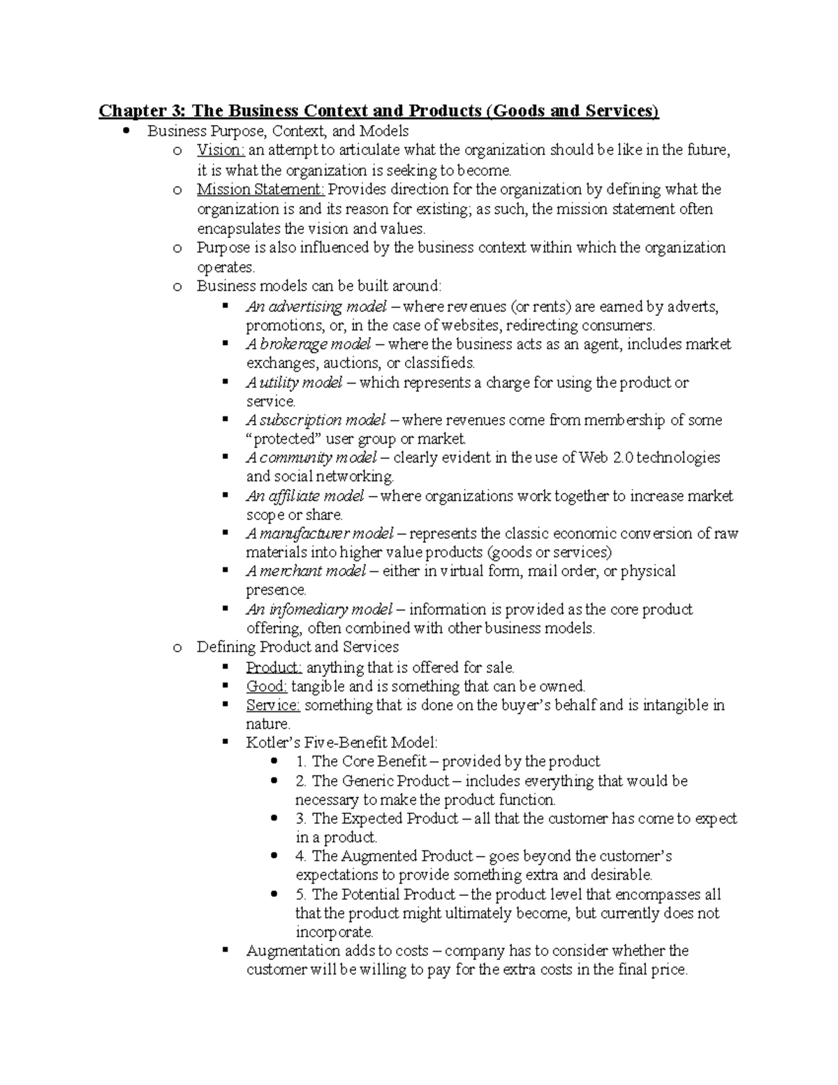 Chapter 3 Strategic Management Notes - Chapter 3: The Business Context ...