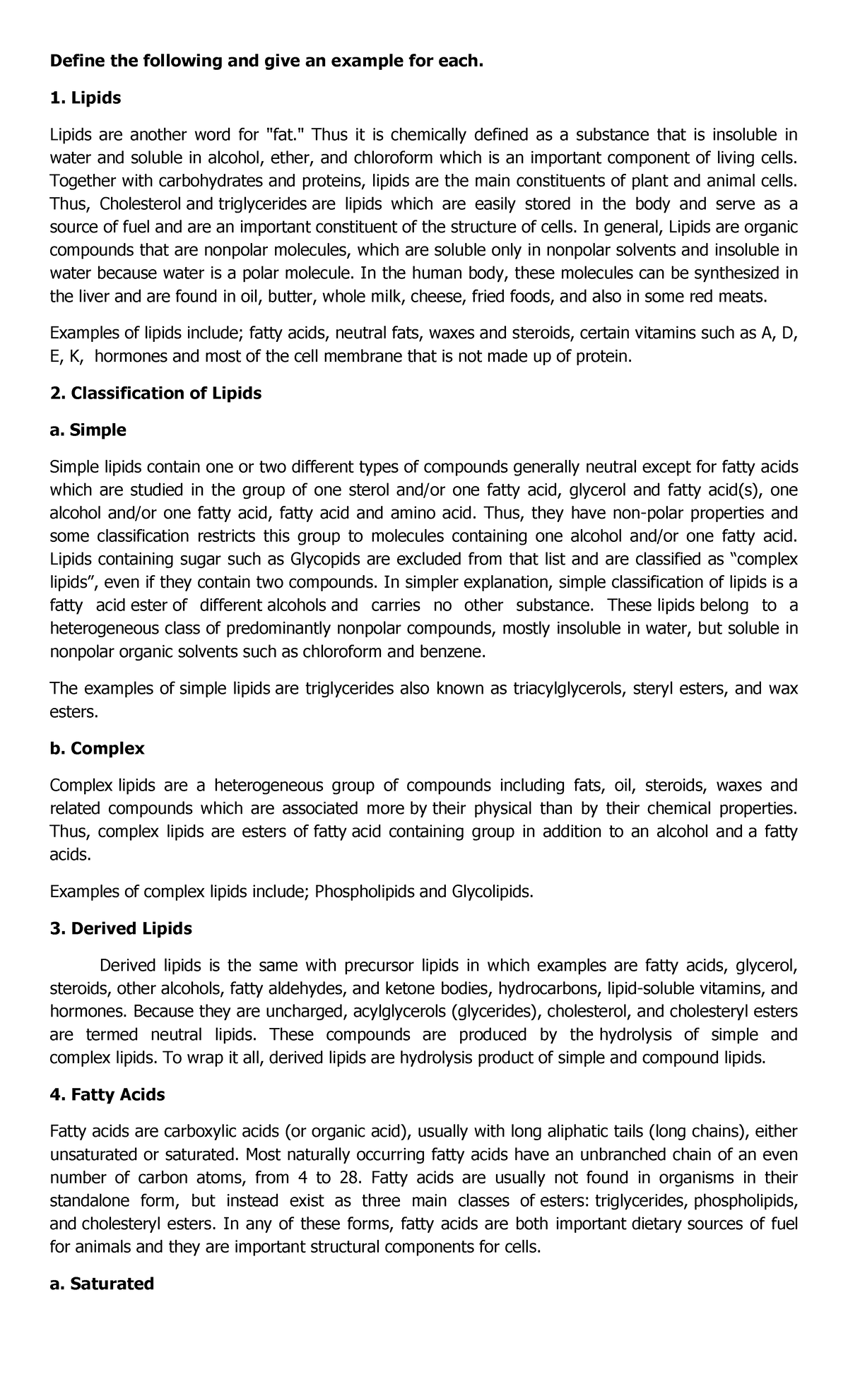 lipids-define-the-following-and-give-an-example-for-each-1-lipids