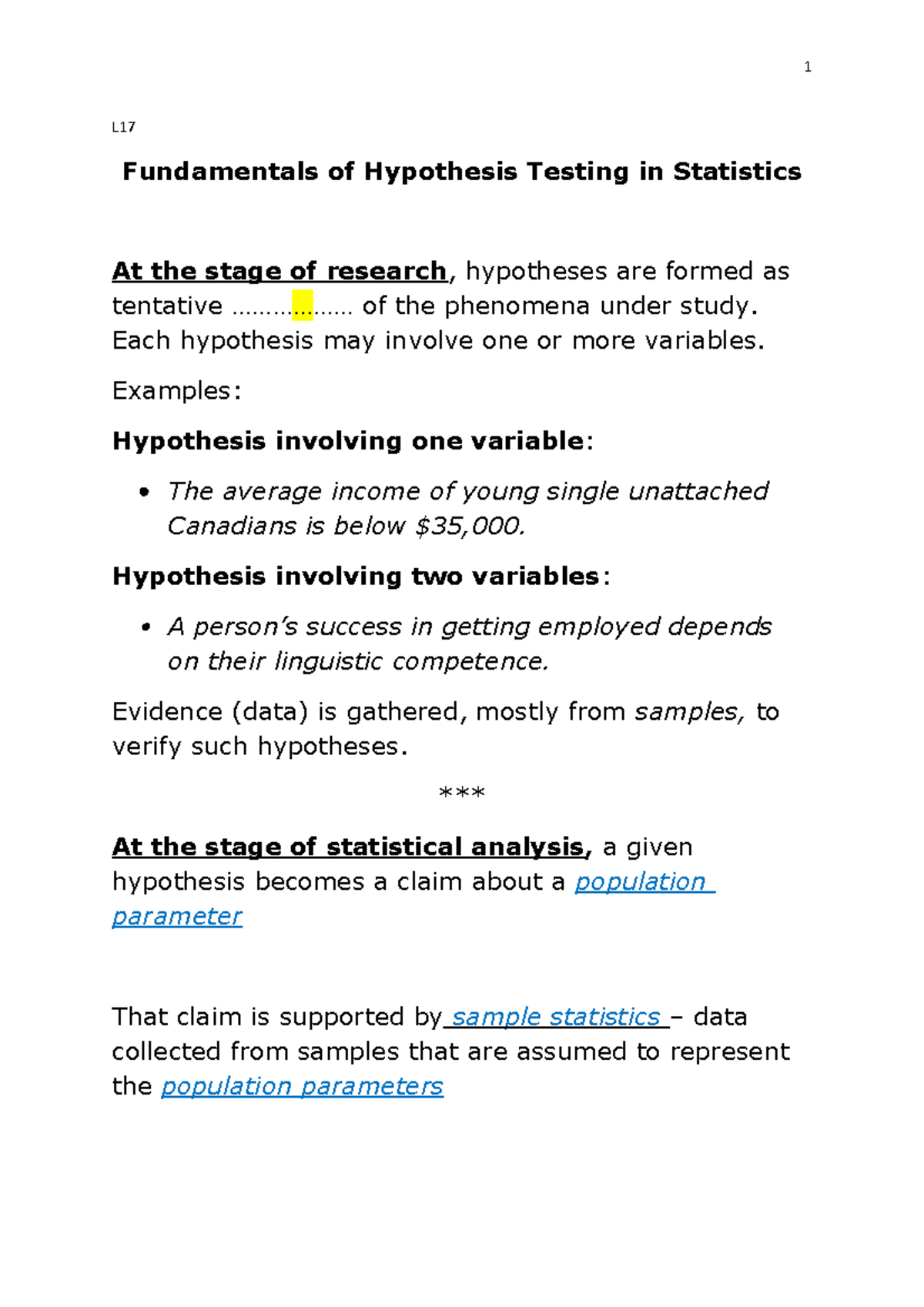 hypothesis in quantitative methods