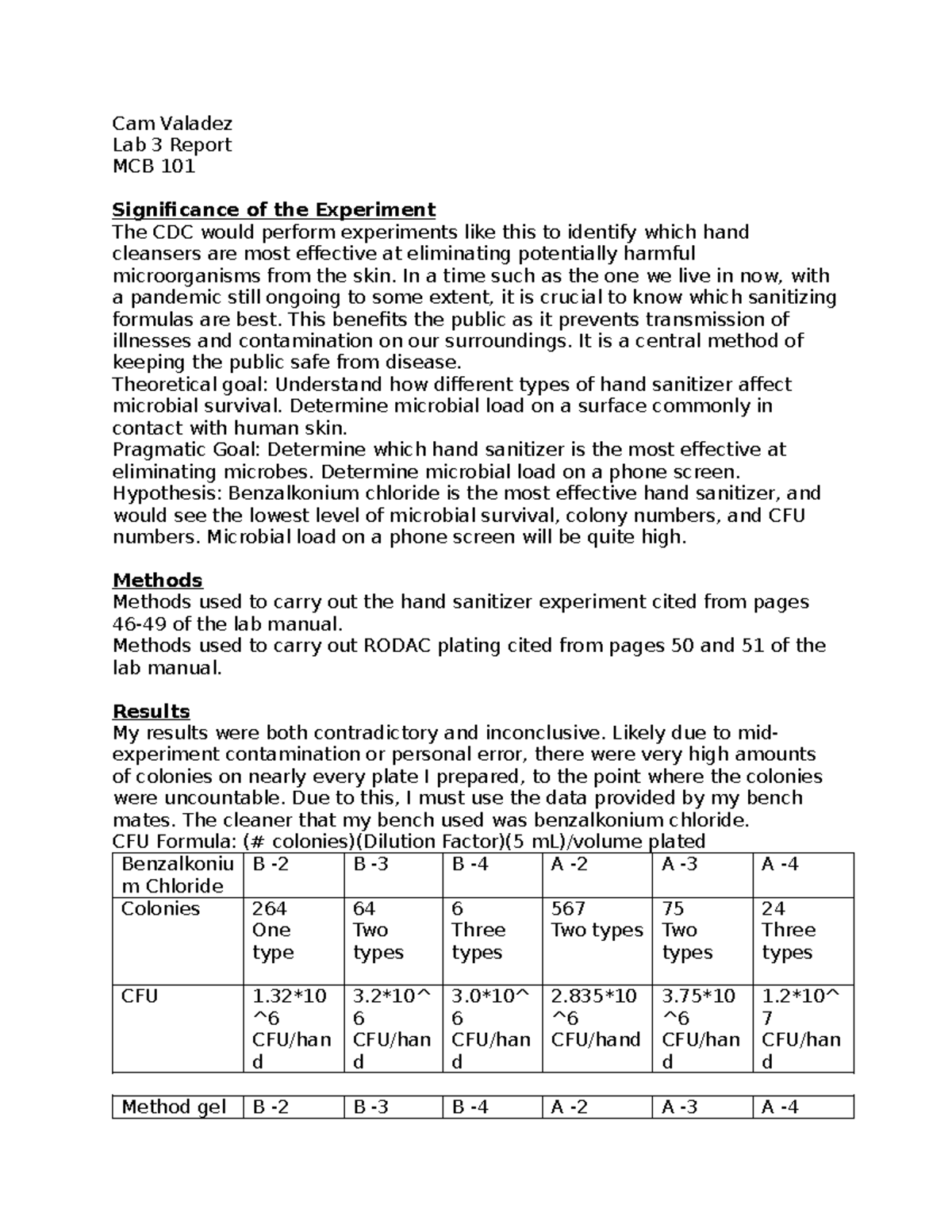 Lab Report 3 - lab 3 work - Cam Valadez Lab 3 Report MCB 101 ...