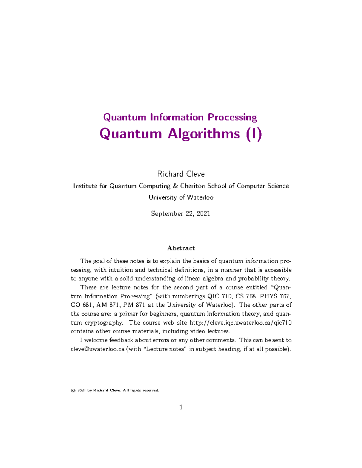 Qic710Quantum Algorithms Part 1 - Quantum Information Processing ...