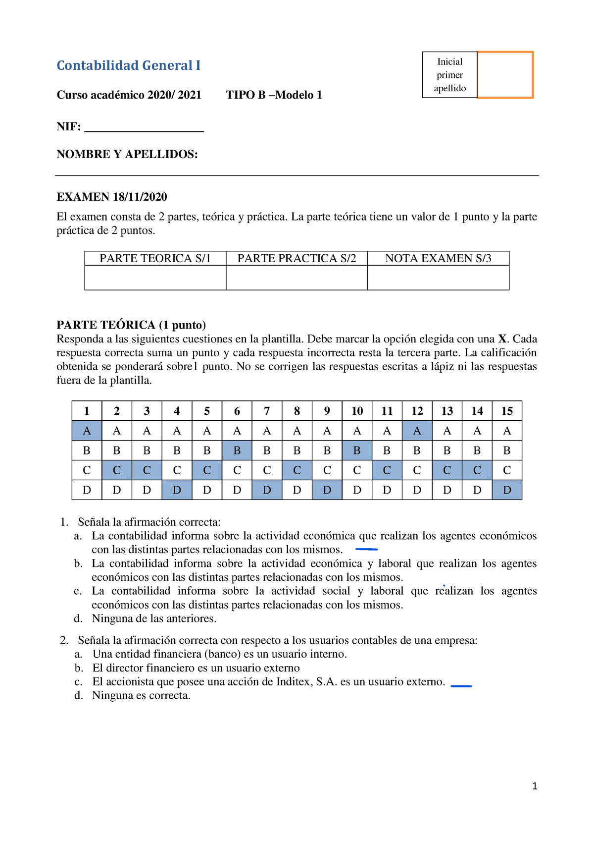 TIPO B - Modelo 1 Con Sol - Examen - Contabilidad General I Curso ...