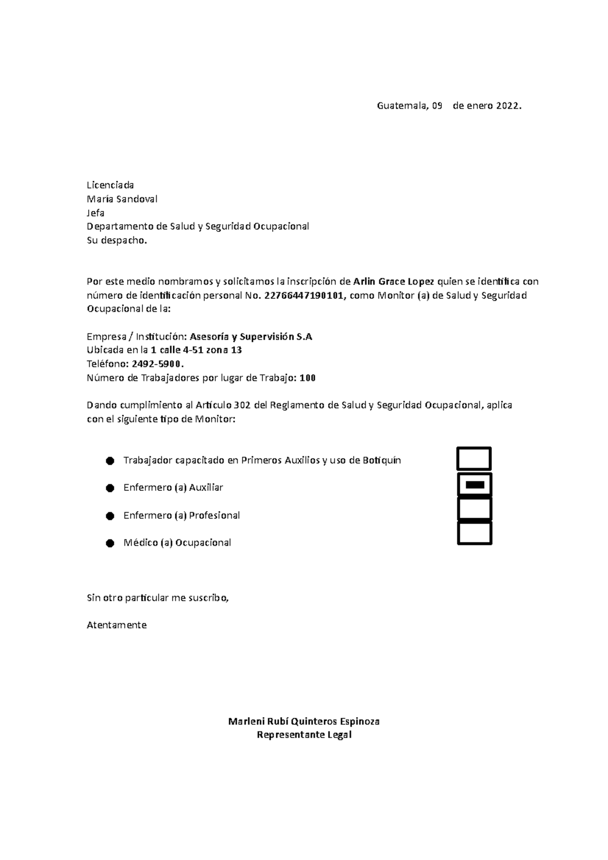 Carta Monitores MAS DE 10 Trabajadores Guatemala, 09 de enero 2022