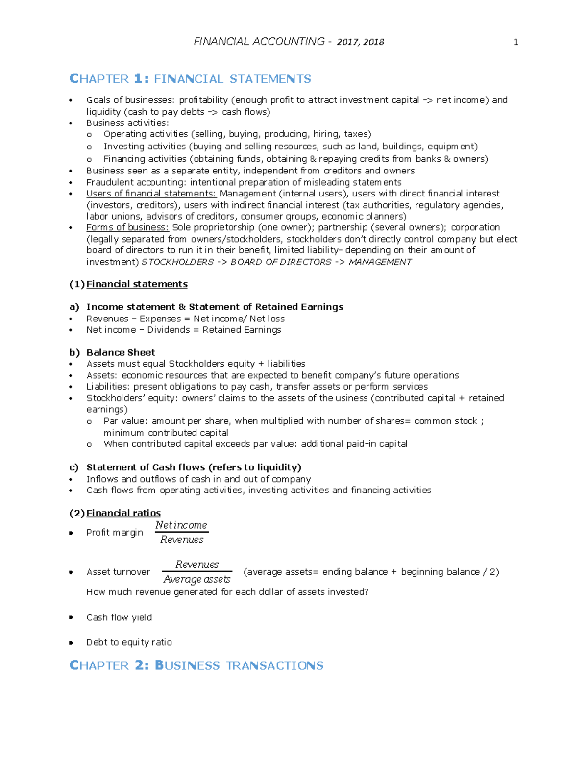 Summary FA Chapter 1-12 - FINANCIAL ACCOUNTING - 2017, 2018 CHAPTER 1 ...