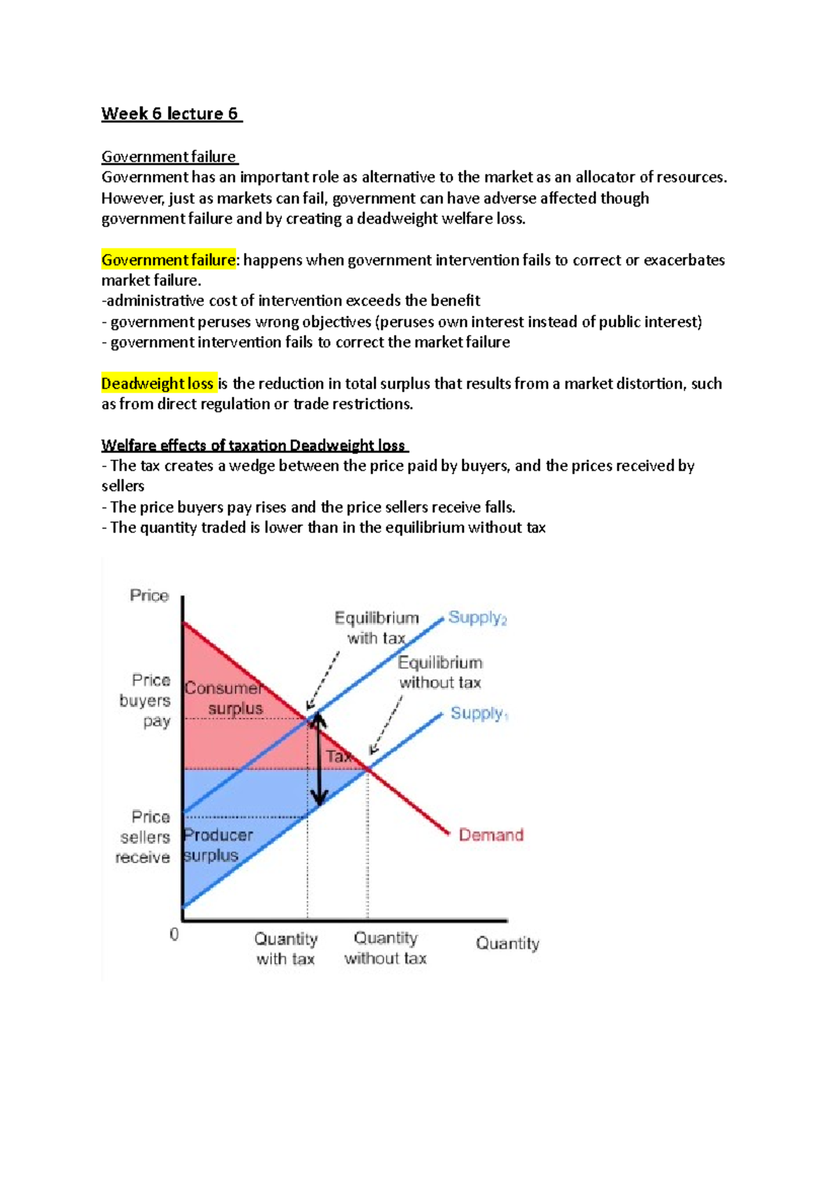 Week 6 lecture 6 prices and markets - Week 6 lecture 6 Government ...