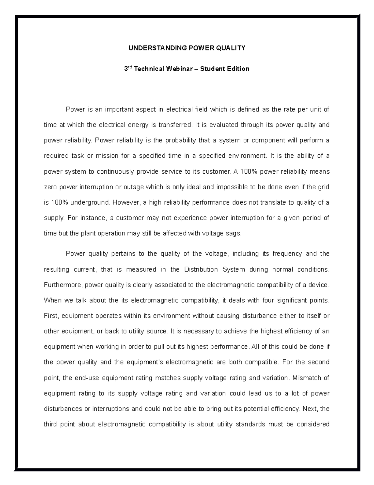 Power Quality Report Lecture notes 1 UNDERSTANDING POWER QUALITY 3