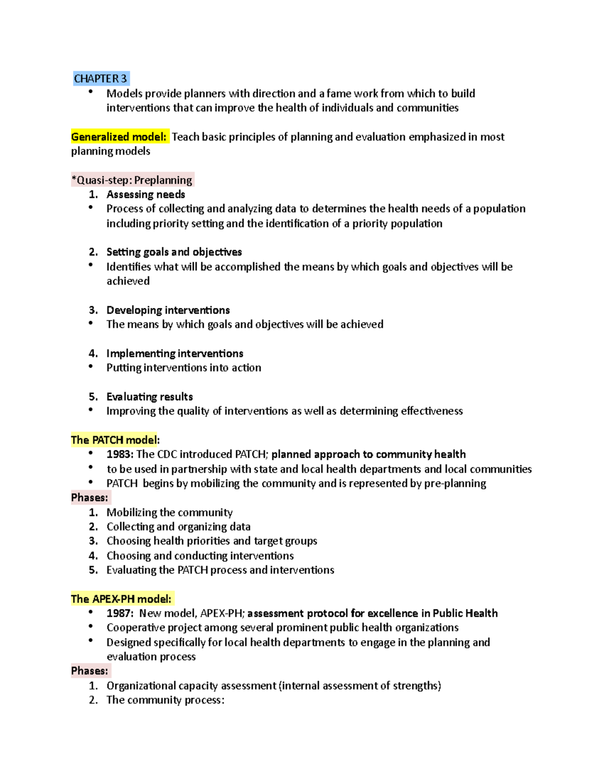 Health promo Ch3 - Prof. Irwin. Chapter 3 reading notes, Relating to ...