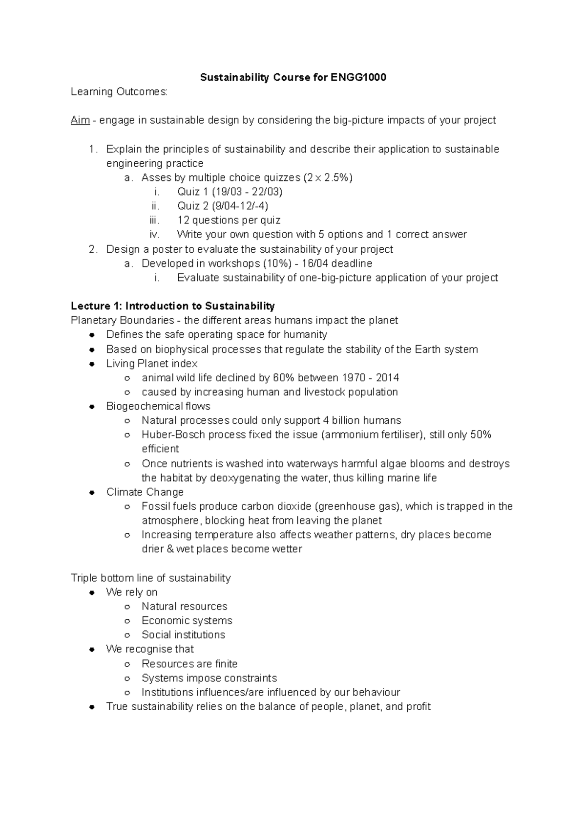 ENGG1000 Civil Environmental Project Sustainability Stream Summary engg1000-civil-environmental-project-sustainability-stream-summary
