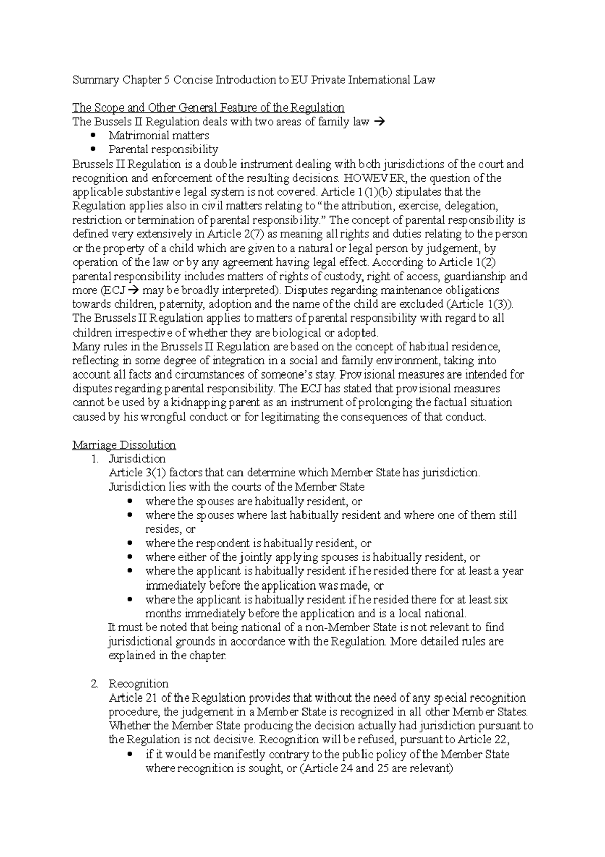 Summary Chapter 5 Concise Introduction To EU Private International Law ...