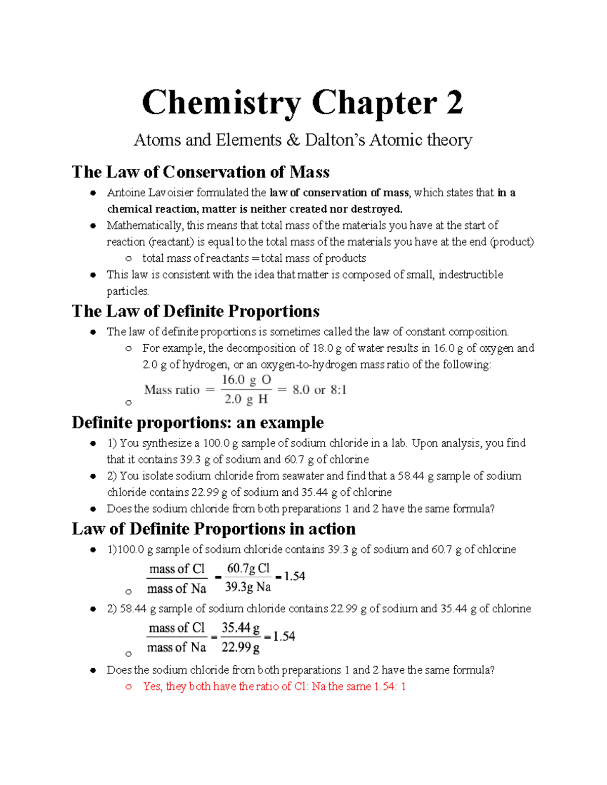 Chem Chapter 2 Notes - Chemistry Chapter 2 Atoms And Elements & Dalton ...