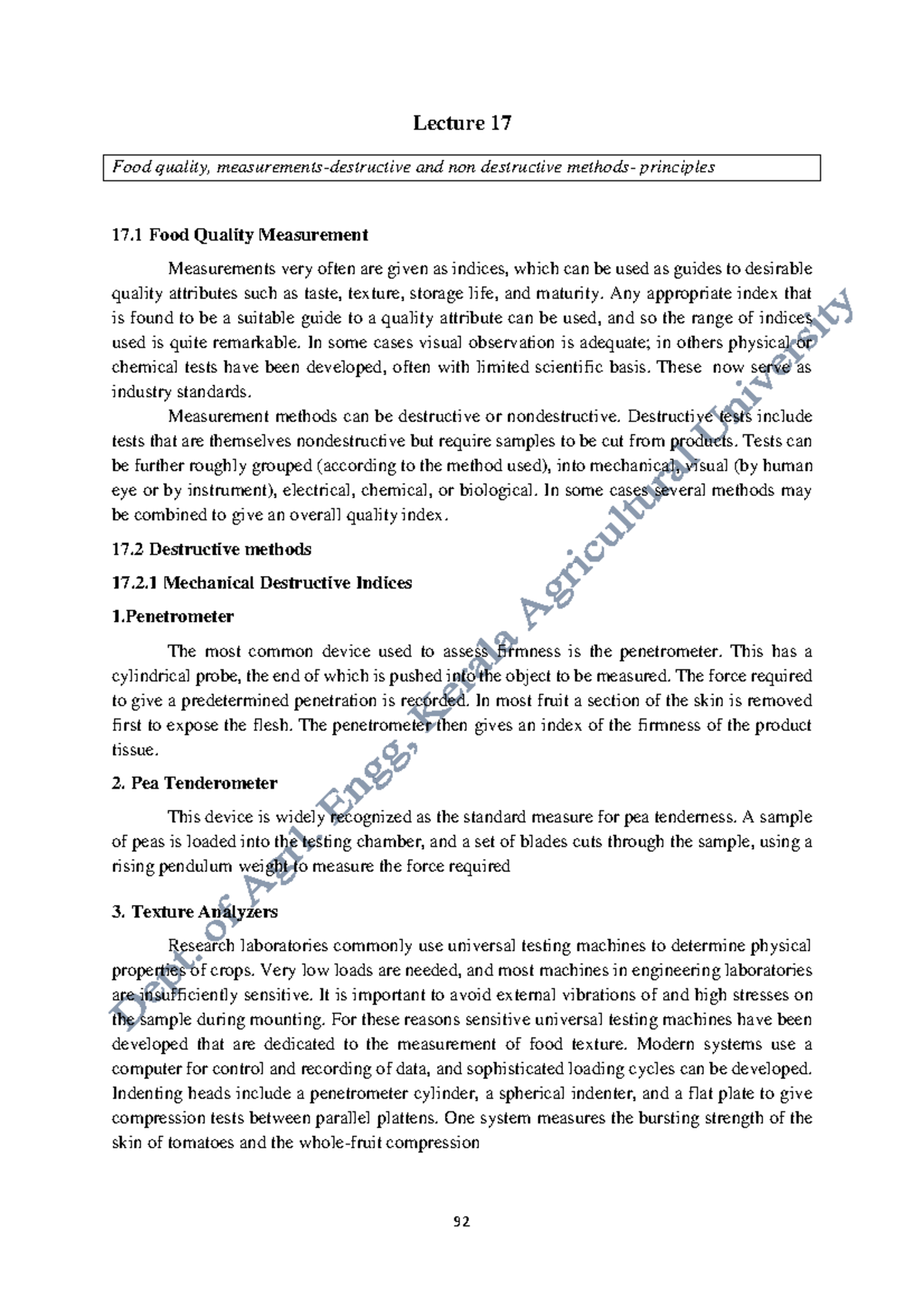 Apfe lecture 17 - food quality, principles, measurements - Lecture 17 ...