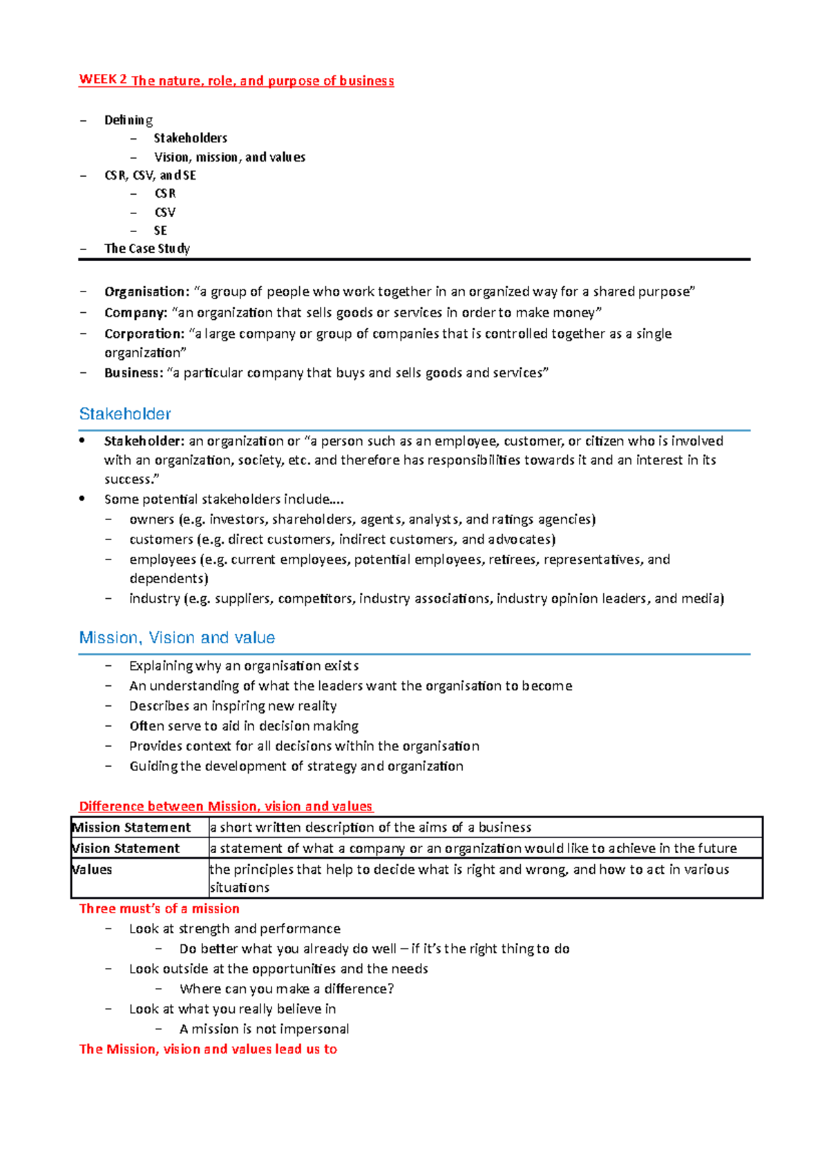 Buss1000-notes from lectures and readings - WEEK 2 The nature, role ...