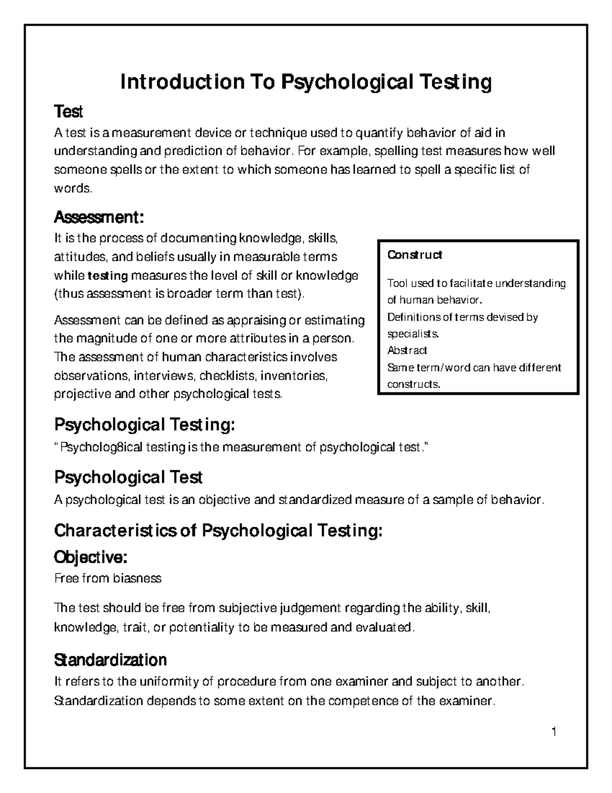 Psychological Testing - Introduction To Psychological Testing Test A ...