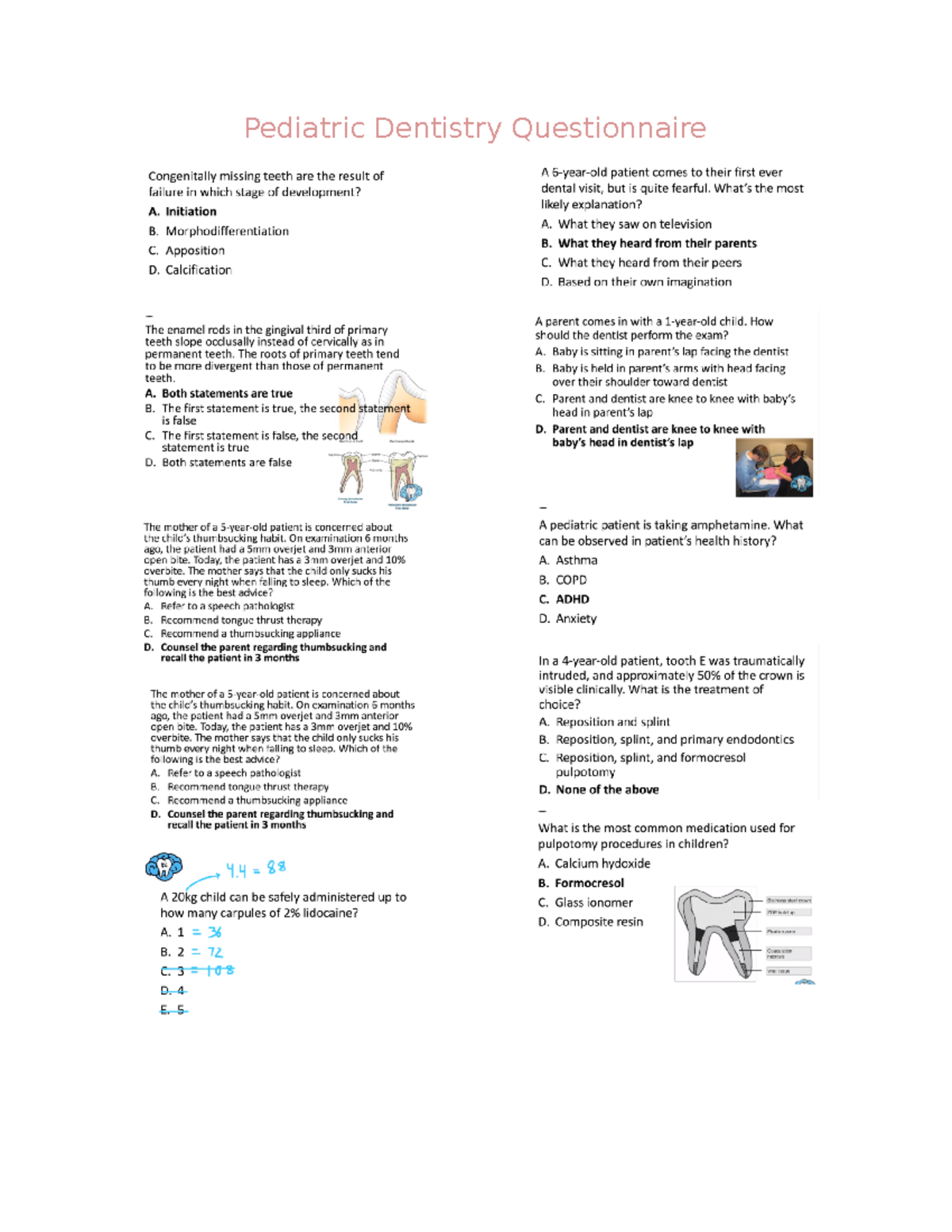 Pediatric Dentistry Questionnaire Doctor of Dental Medicine Studocu
