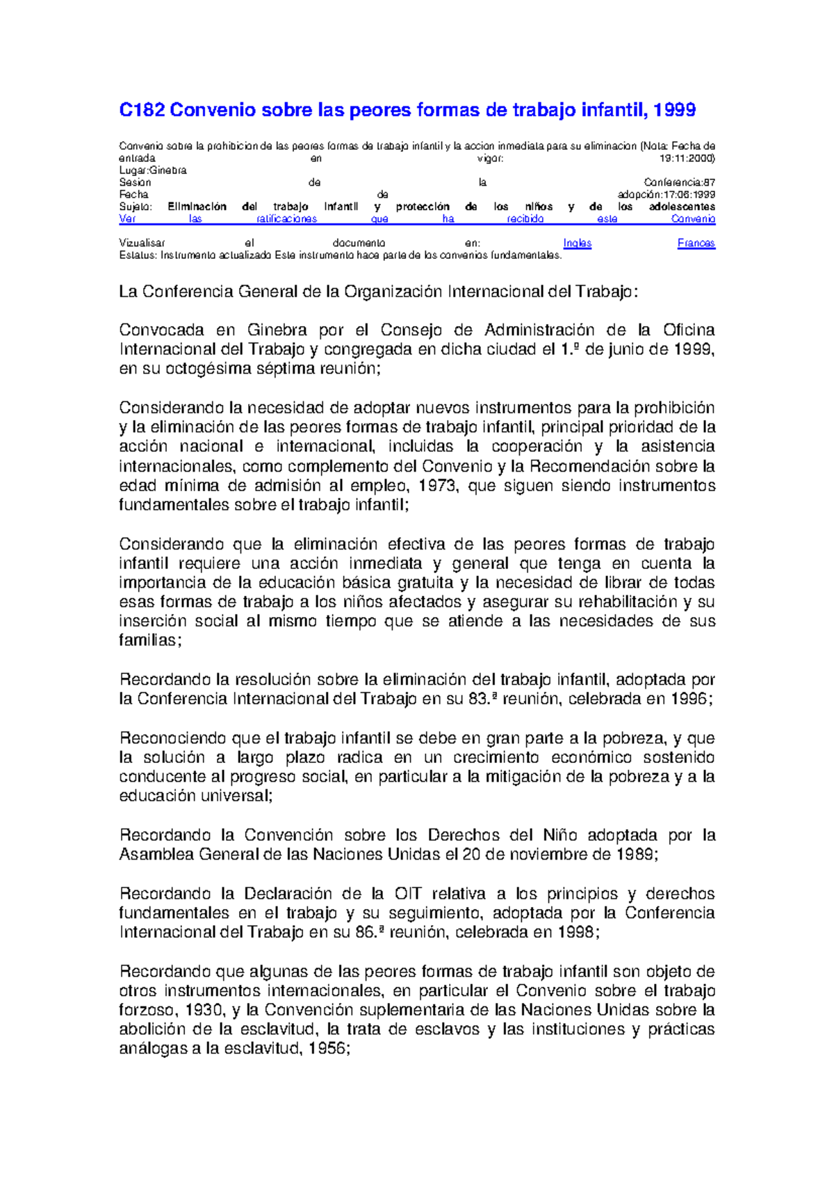 Convenio 182oit - jbnkh - C182 Convenio sobre las peores formas de ...