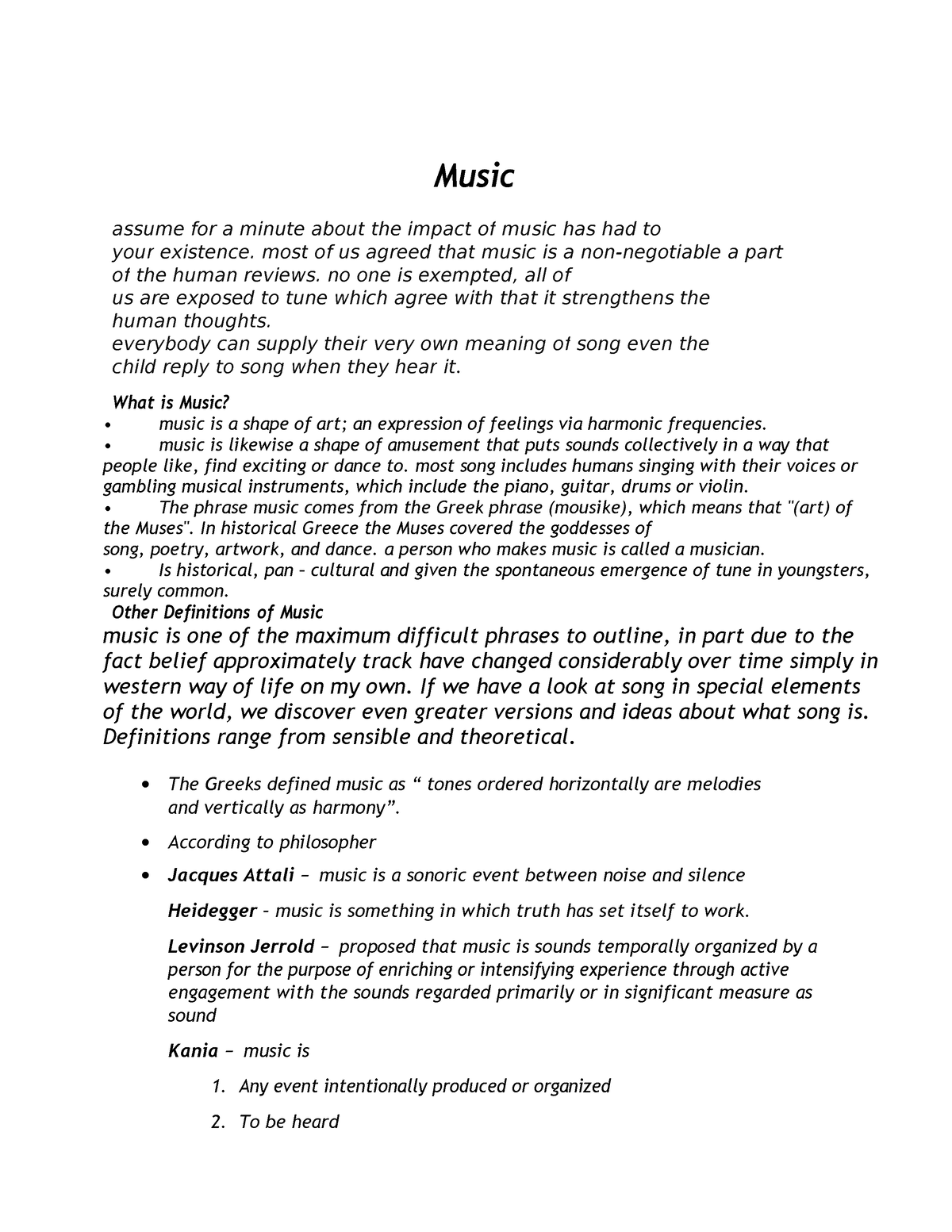 Lecture 1 - all about music - Music assume for a minute about the ...