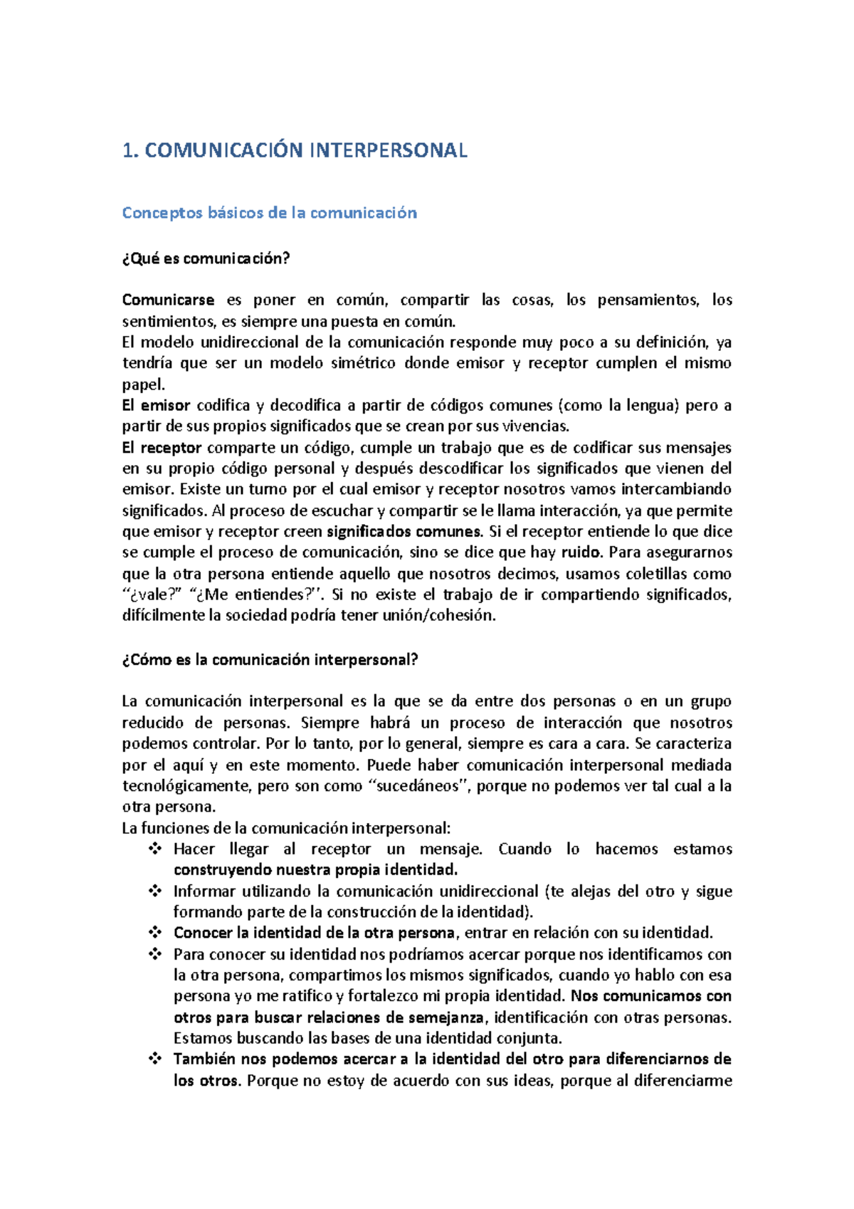 1. Comunicación interpersonal - 1. COMUNICACIÓN INTERPERSONAL Conceptos