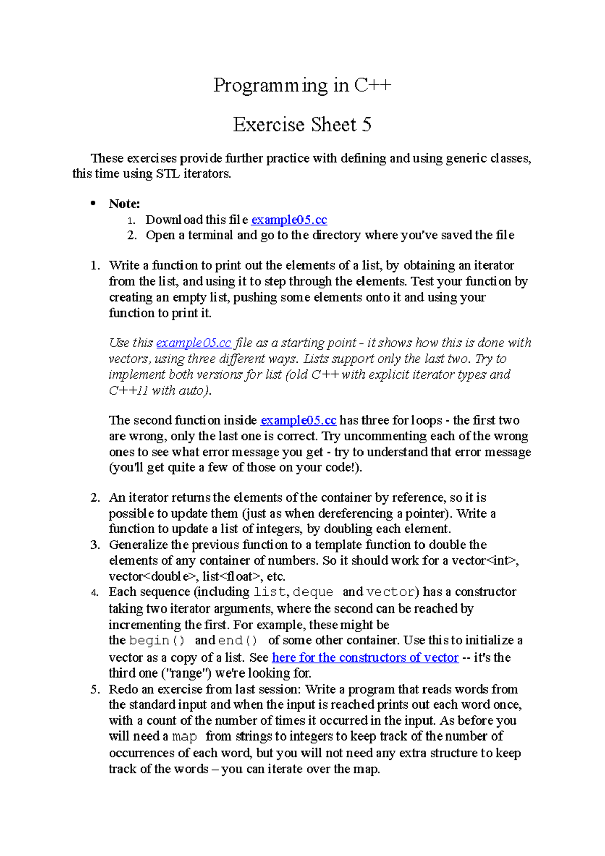 2016-2017 Lab Exercise Sheet 5 - Programming in C++ Exercise Sheet 5 ...