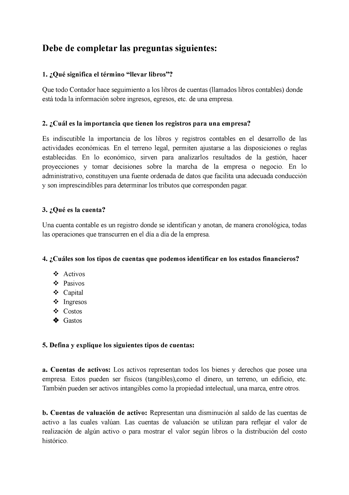 Cuestionario Tema Vi No Proceso Registro Operaciones Contables Debe De Completar Las