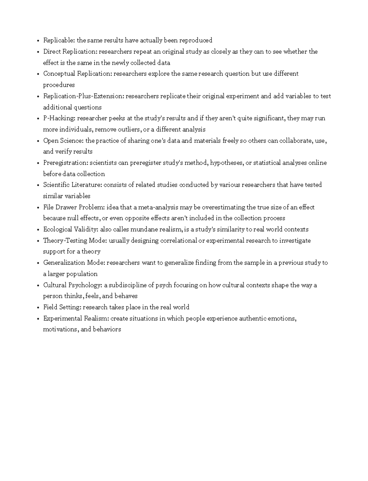 Chapter 14 Textbook Notes - Replicable: the same results have actually ...