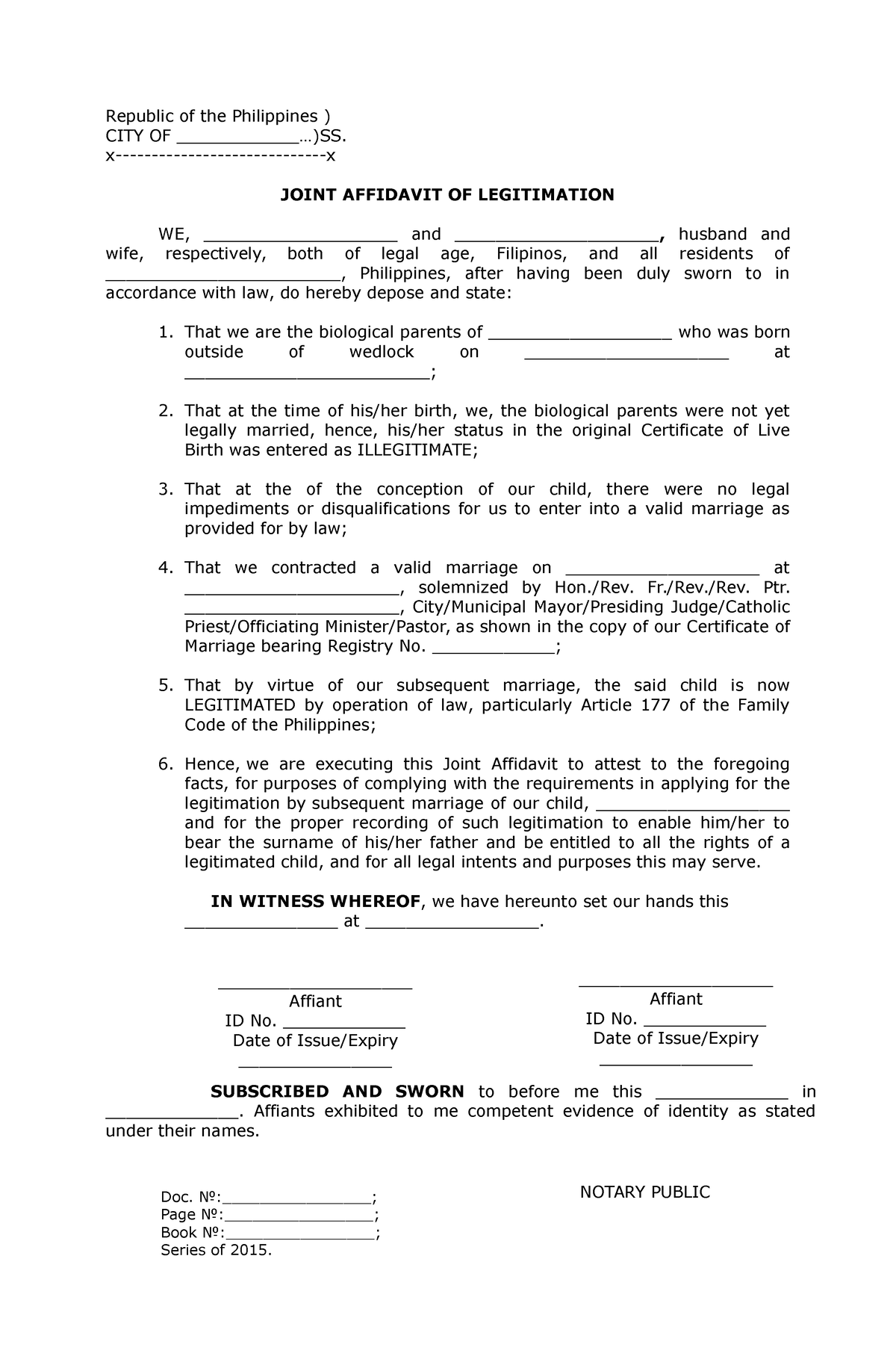 Sample joint affidavit of legitimation - Republic of the Philippines ...