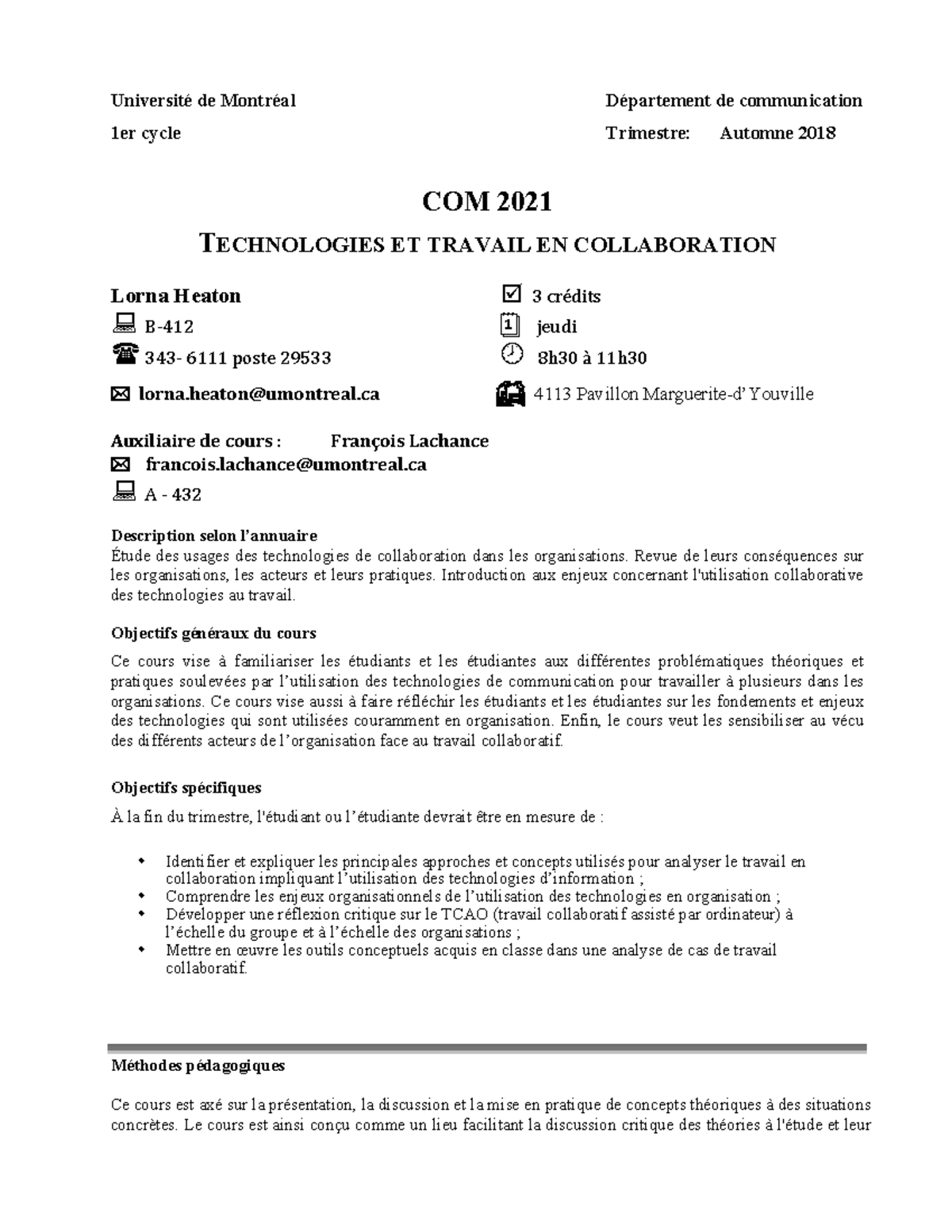 COM2021 Plan A2018 - plan de cours - Université de Montréal Département ...