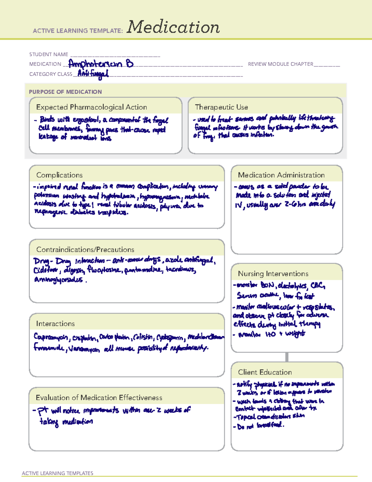 Amphotericin B - ATI ALT - ACTIVE LEARNING TEMPLATES Medication STUDENT ...