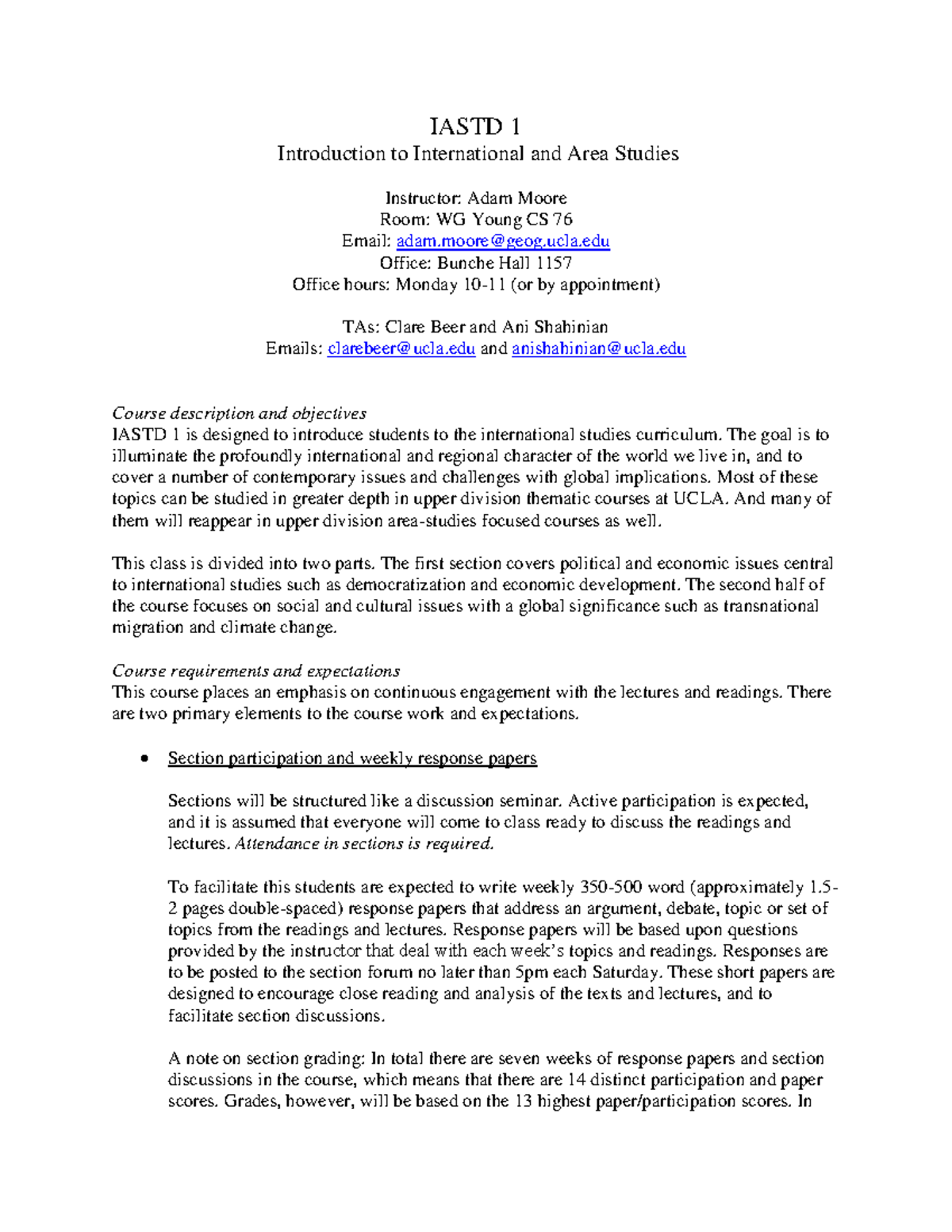 Syllabus - IASTD 1 Introduction to International and Area Studies ...