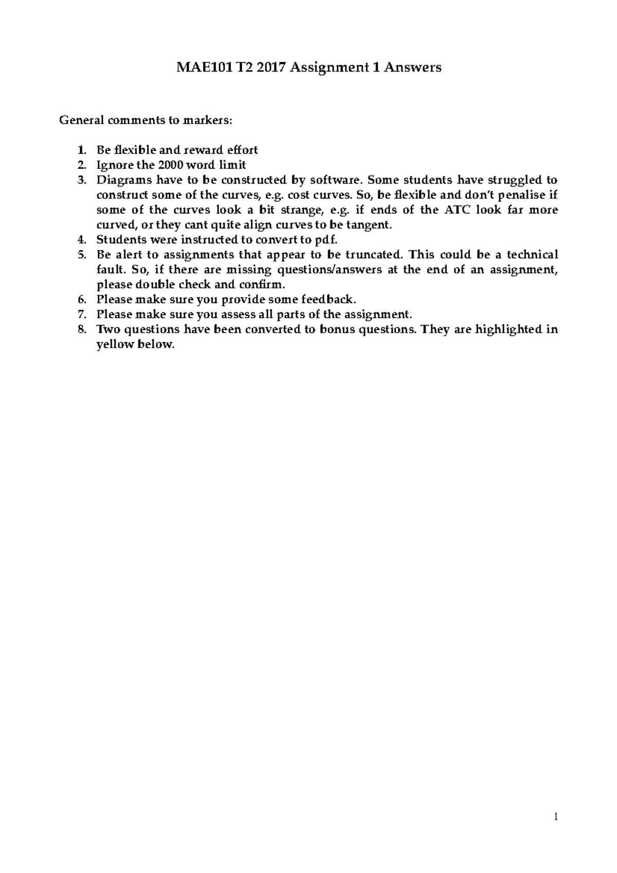 MAE101 Assignment T2 2017 Assignment 1 Answers MAE101 T2 2017