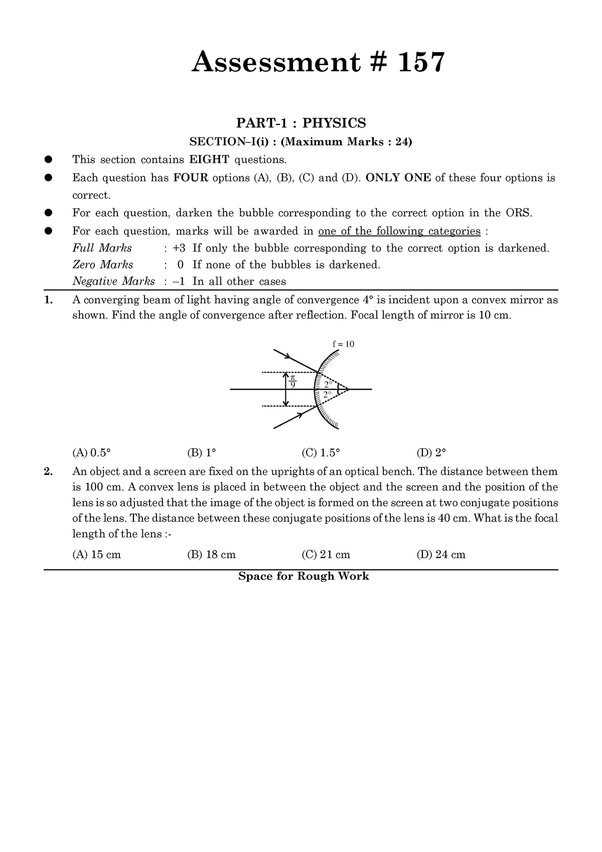 Assessment # 157 (Full Test - 1) P-2 (Que. Paper) - PART-1 : PHYSICS ...