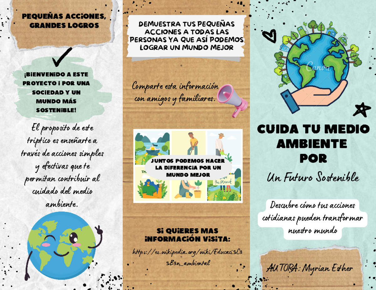 Folleto Tríptico Ecológico Reciclar Medio Ambiente Scrapbook A Mano