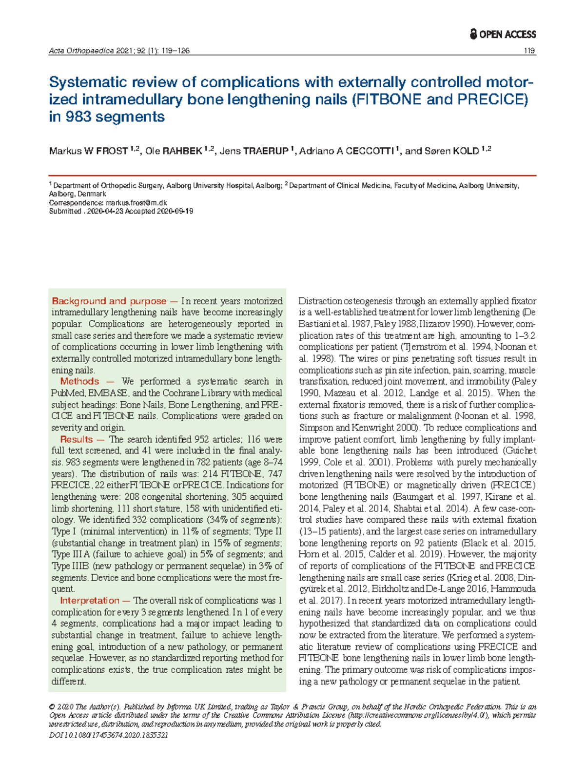 Articulo trauma - Artículos - Systematic review of complications with ...