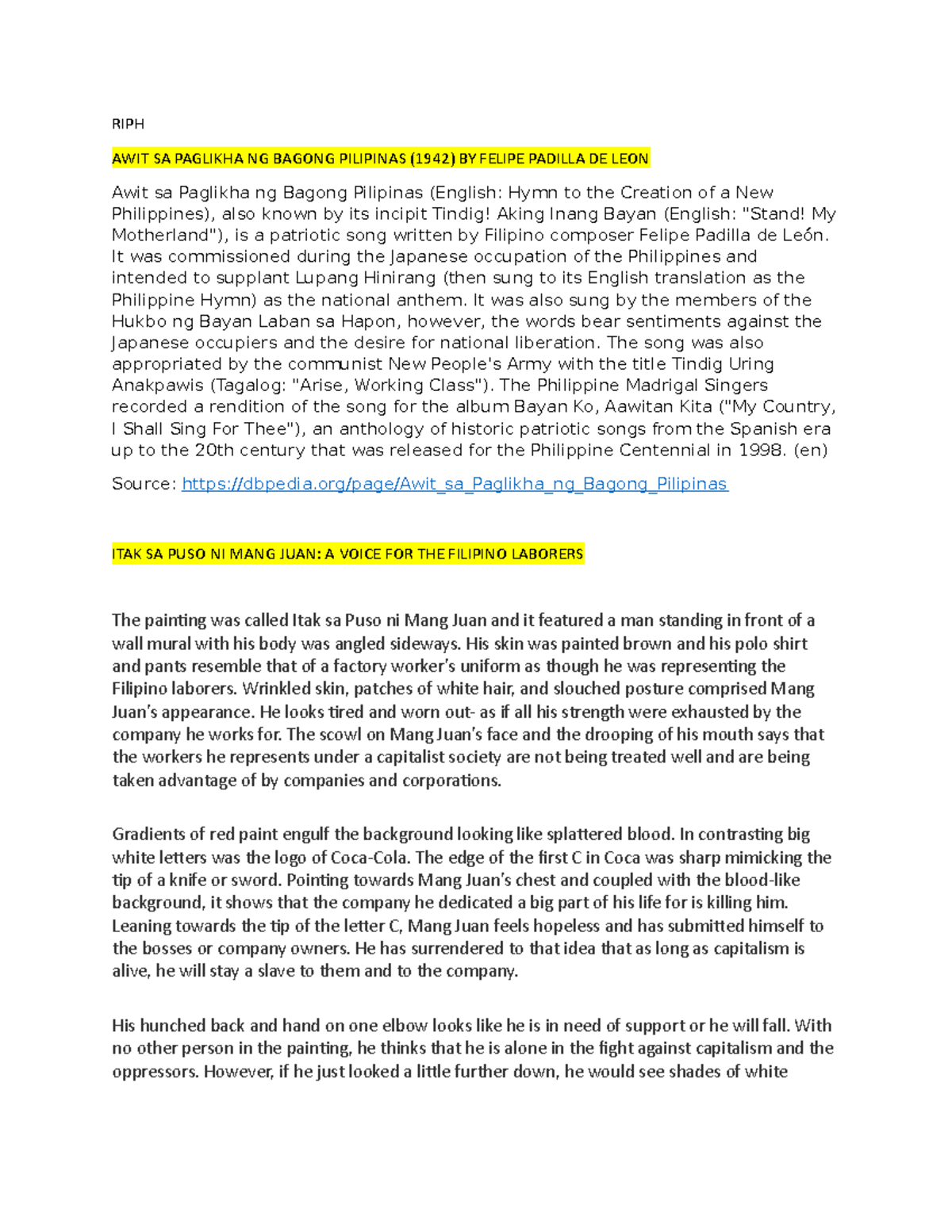 RIPH - SESSON 3 NOTES - RIPH AWIT SA PAGLIKHA NG BAGONG PILIPINAS (1942 ...