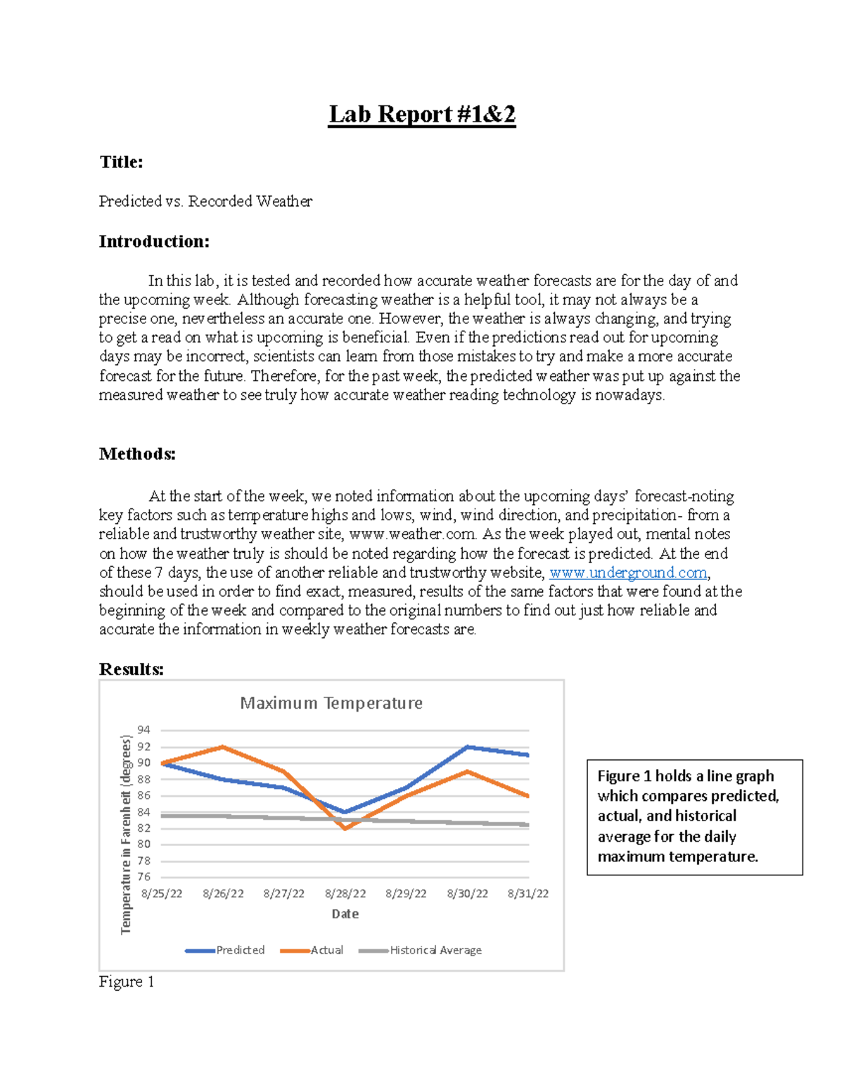 Lab Report #1-2 - Title: Lab Report #1& Predicted vs. Recorded Weather ...