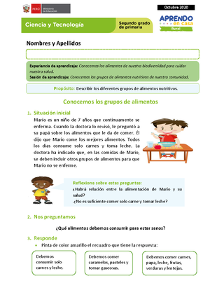 Ficha 2 Sesión 2 EXP 1 Comunicación Primer Grado - Octubre 2020 - Te ...